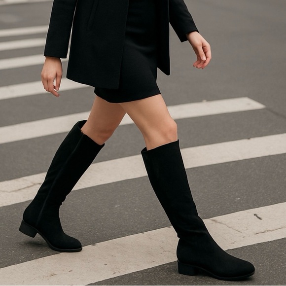 Kenneth Cole New York Black Vegan Suede Knee-High Riding Boots Women’s 7.5 NWT - Picture 1 of 11